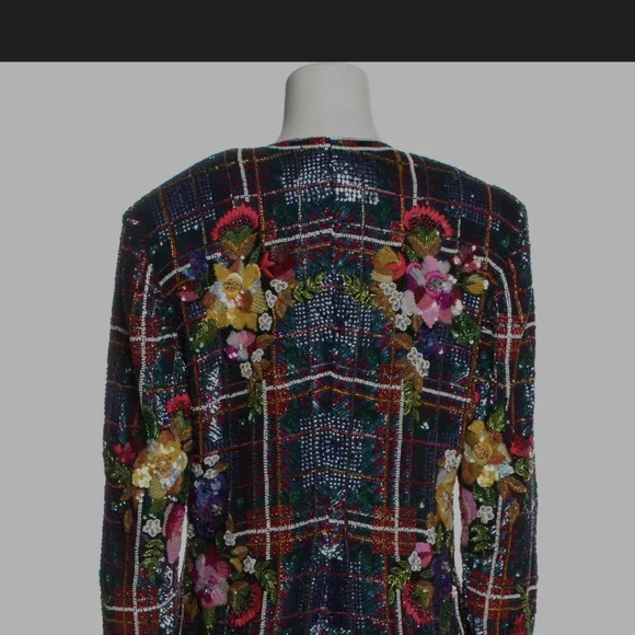 Floral Sequin Plaid Jacket
